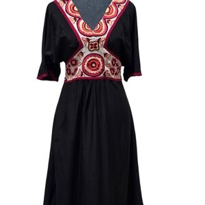 Plenty by Tracy Reese Black Dress with Red and Gold Embroidery